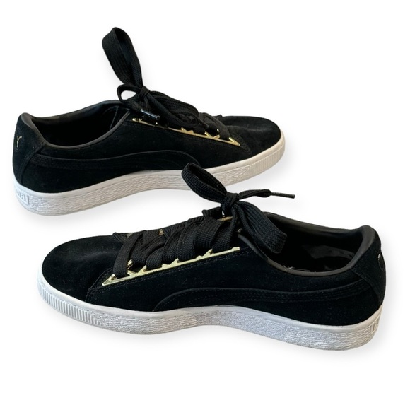 PUMA Black Suede Metallic Gold Jewel Sneaker Size 9 - Picture 2 of 7